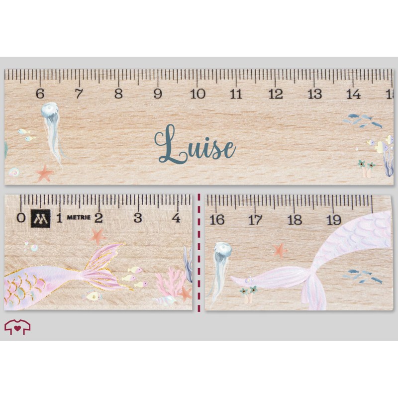 Wooden Ruler 20 cm - School Gift Mermaid with Name