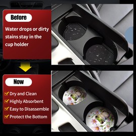 Car Cup Holder Coaster, Frog 2 Pack Absorbent Ceramic Coaster, Car Coasters for Cup Holders, Cute Car Assecories Drink Coaster for Women Men