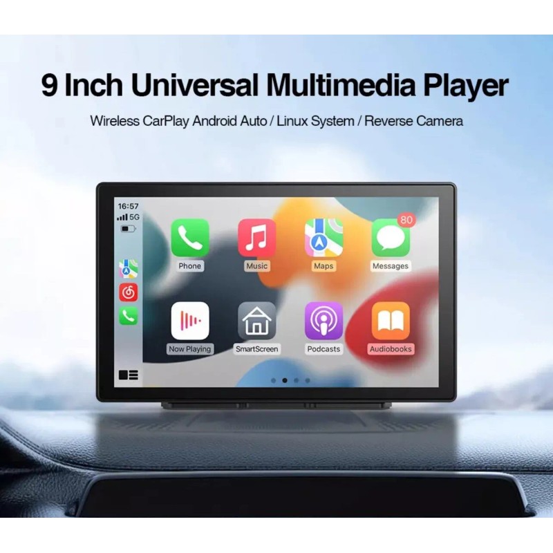 Wireless Apple CarPlay + Android Auto With 9” Touchscreen Monitor