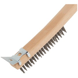 Forney 70521 Wire Scratch Brush, Stainless Steel with Curved Wood Handle, 13-3/4-Inch-by-.013-Inch