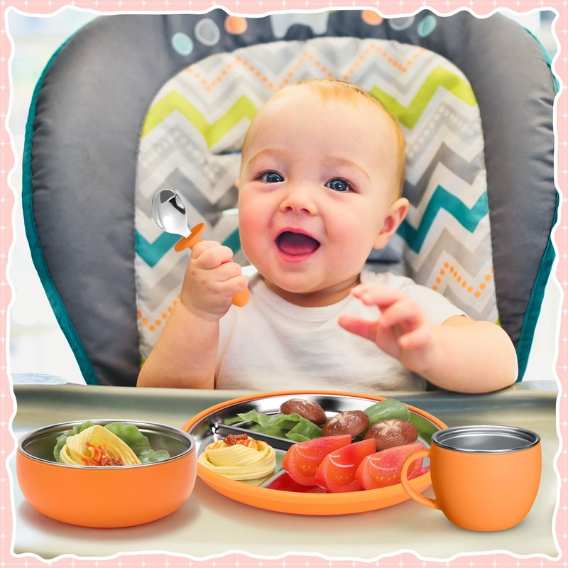 Nuogo 6 Pcs 304 Stainless Steel Kids Plates and Bowls