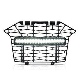 G-PLUS Front Bumper Mesh Grille Grill w/LED Light Bar Compatible with Polaris RZR PRO XP 2020 2021 2022 2023