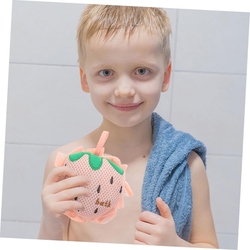 Vaguelly Cute Cartoon Strawberry Bath Flowers 2pcs Exfoliating Loofah Sponge