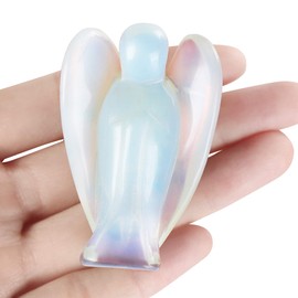 Artistone Opalite Angel Crystal Hand-Carved 2.0 Inch Healing Guardian Gemstone Statue Thanksgiving Guardian Gift Pocket Angel with Gift Box (Opalite)