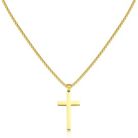 HSWYFCJY Cross Necklace for Men，Silver Black Gold Stainless Steel Plain Cross Pendant Necklace Cross Pendant Necklace Faithful Jewelry For Mens Boys Son，Chain 16,18,20,22 Inch (Gold, Chain Length:22 Inch)