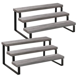 YINMIT Wooden Display Riser Stand, Tiered Perfume and Cologne Organizer Stand, 3 Tier Spice Rack Organizer, Rustic Display Shelf for Candles (3 Tier,2Pack,Grey)