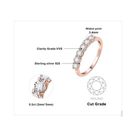 JewelryPalace Classic 0.6ct Genuine Moissanite Wedding Rings for Women, Half Eternity 14k Rose Gold Plated 925 Sterling Silver Promise Ring for Her, Round Cut Simulated Diamond Band Ring Size 7
