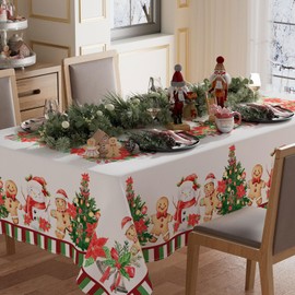 XCHI Plaid Winter Snowman Gingerbread Man Christmas Tree Tablecloth Rectangle Christmas Table Cloth Washable Table Coversfor Indoor Dining Home Party Xmas Decorationss 60x84 Inch