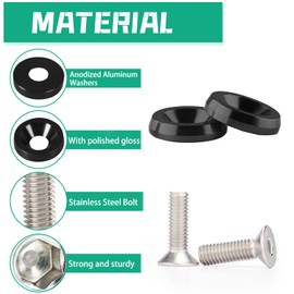 YESHMA 30 Pcs Bumper Fender Washers M6x20mm with Bolts, Engine Bay Dress Up Fastener Kit Aluminum for Headlights Trunk License Plate Frame (Black)