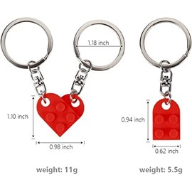 2 x Key Pendant for Couples, Building Blocks Key Ring, Heart Key Ring, Small Key Ring, Red Brick Heart Key Ring, Heart, Matching Heart Decorations for Lovers
