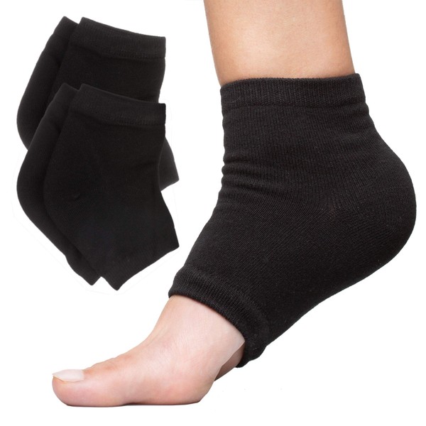 ZenToes Moisturizing Heel Socks 2 Pairs Gel Lined Toeless Spa Socks to Heal and Treat Dry, Cracked Heels While You Sleep (Cotton, Black)