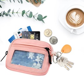 DMLuna RFID Blocking Small Wallets for Women & Men Credit Card Holder Keychain Wallet Travel Wallet Money Organizers Ladies Mini Purse with ID Window Coin Pocket, Rose Gold, Classic