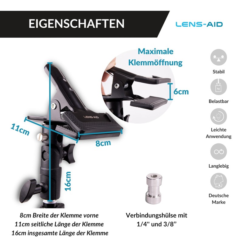 Lens-Aid Reflector Clamp for Photo Studio: Tripod Holder Made of
