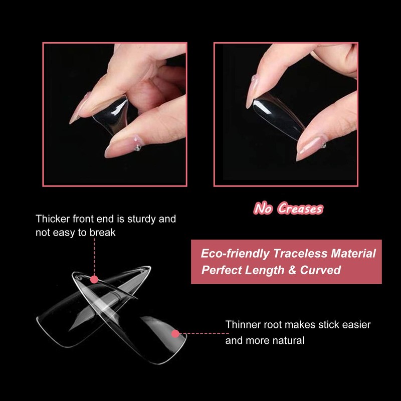 600 Pieces Long False Nails Stiletto FITDON Transparent Full Cover
