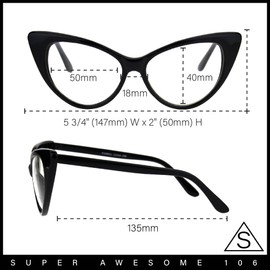 SA106 Classic Womens Gothic Clear Lens Cat Eye Glasses, [2-pack] Black