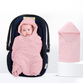 Swaddling Blanket, Baby Blanket for Baby Seat, Pram, Cuddly Blanket, 90 x 90 cm, Waffle Fabric, Universal Baby Blanket for Buggy, Car Seat (Single Layer Pink)