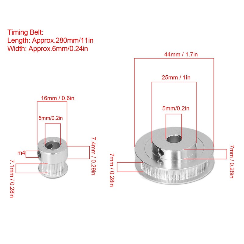 Set of 2 GT2 Synchro Wheels 20 and 60 Teeth,