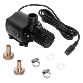 12V Submersible Water Pump, Adjustable Flow 210 GPH for Aquarium/Fountain/Hydroponics, Quiet DC Pump with Brass Nozzles, 14.8ft Max Lift, 5 Power Levels (Black)