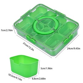 KEYVOZ Snackle Box Container with Lid- Travel Charcuterie Box with Handle - Organizer for Candy, Fruit, Nuts, Veggies, Snacks, Beach Essentials, Portable Lunch Box (Green, Large)