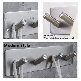 FULLINY Key Hooks for Wall Apartment Decor Adhesive Key Rack for Wall with 4 Key Hooks, Key Holder for Wall Decor, Stainless Steel Heavy Duty Adhesive Hooks for Hanging,Sliver