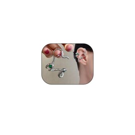 Snake Cuff Earrings Non Piercing,925 Sterling Silver Green Gemstone Snake Ear Climber Earrings Gothic Serpent Cartilage Cuff Clip On Snake Earrings for Women(Silver)