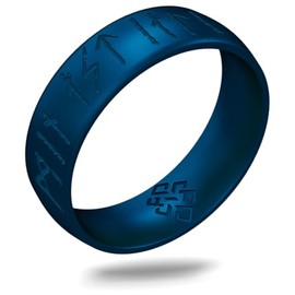 Knot Theory Viking Silicone Ring - My Love Forever in Rune Characters - Blue No Inlay Size 11 6mm Breathable Comfort Fit - Valentine's Engagement Wedding Band
