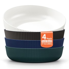 Berglander Pasta Bowls Set of 4, Reusable Salad Bowls 37oz Unbreakable Large Plastic Soup/Salad/Fruit/Serving Bowls for Home, Restaurant, Outdoor, Picnic, Camping, Serving Dishes