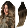 RUNATURE Tape in Hair Extensions Human Hair Natural Black to