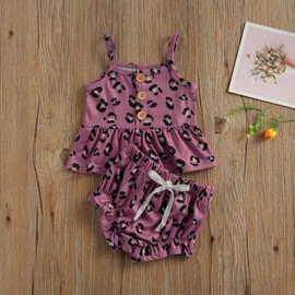 Newborn Baby Girls 2-piece Leopard Outfit Sleeveless Cami Tank Top + Shorts Set Summer Clothes (Purple, 0-6 Months)