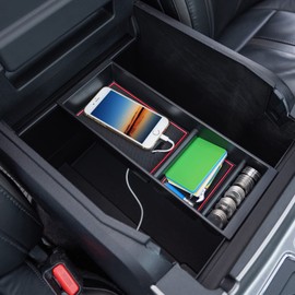 PIMCAR Center Console Organizer Tray for Ford F150 (2015-2020), Super Duty F250/F350/F450 (2017-2022), Expedition (2018-2024),ABS Plastic Single-Piece Design, Fits Factory Tray-Red Trim