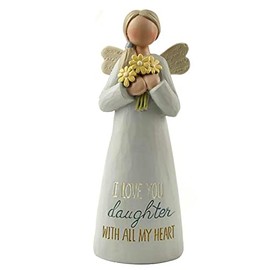 Feather & Grace Angel Hand Painted Decorative Figurine Resin with Love You Daughter Message | Pefect Decortation for Living Room, Bookshelf, Desk | Gift for Friend & Family, Multicolor, One Size