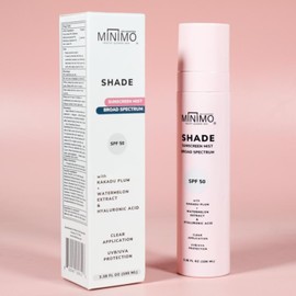 Minimo Shade SPF50+ Hydrating Sunscreen Mist Brightens Dark Spots Soothing Spray, Travel Size Serum refreshing hydrating Spray for Sensitive Skin 3.38 fl oz