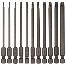 11Pcs Security Torx Bit Set Tamper Proof Torx Bits Magnetic Star Screwdriver Bits Set S2 Steel 1/4 Hex Shank Torque Security Bits T6-T40, 4 Inch Length for Deeper Work