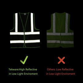 Tekware Safety Vest with High Reflective Strips, Pack of 10 Bright Neon Color Construction Protector with Zipper (XX-Large, Black-10PC)