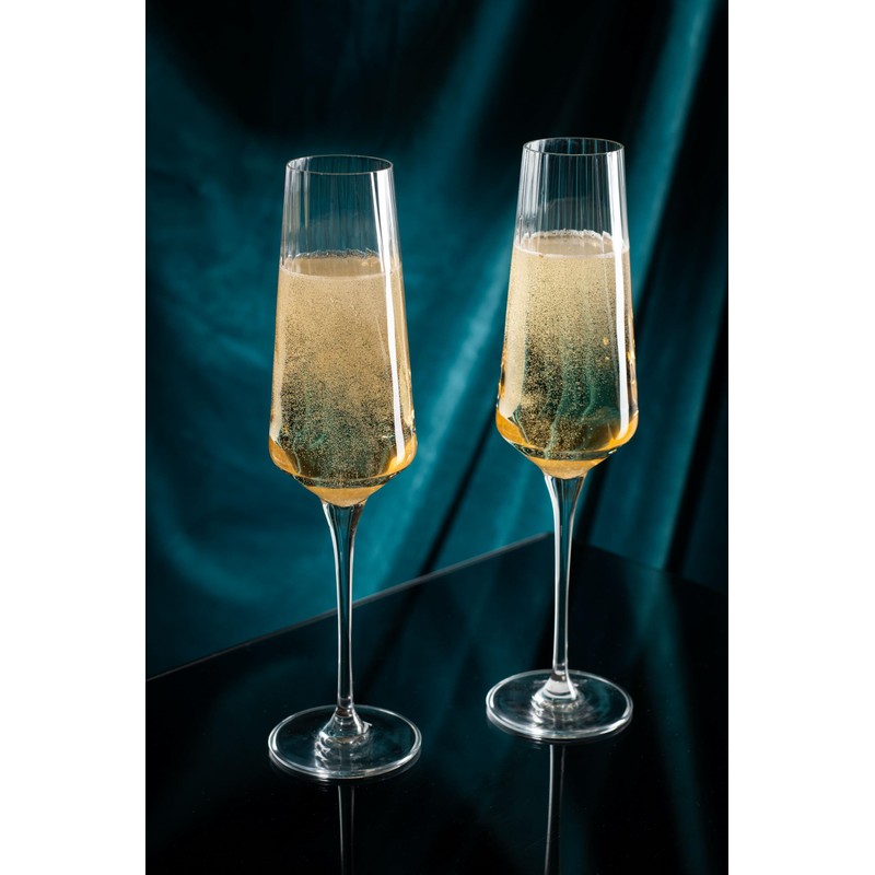 DIAMANTE Crystal Champagne Flutes 'Mirage' - Set of 2 Optic