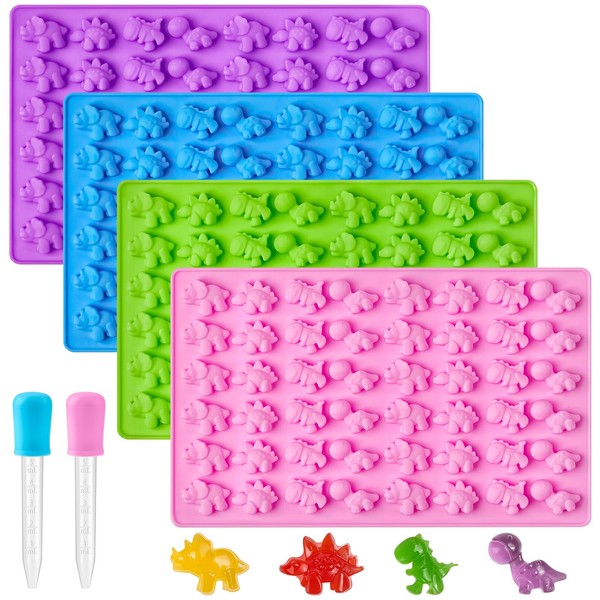 Puyeipt 4 PCS Dinosaur Silicone Gummy Molds, 192 Cavity Non-stick