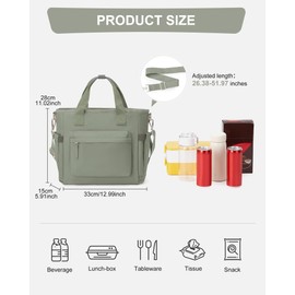 UPPACK Insulated Lunch Bag Women Large Lunch Tote Bag with Shoulder Strap Adult Lunch Box Fit and Fresh Lunch Bags for Women Men Lunch Boxes for Work Grey Green Lunch Bag with Water Bottle Holder