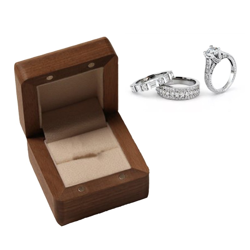 Wooden Ring Box Retro Elegant Square Engagement Ring Box with