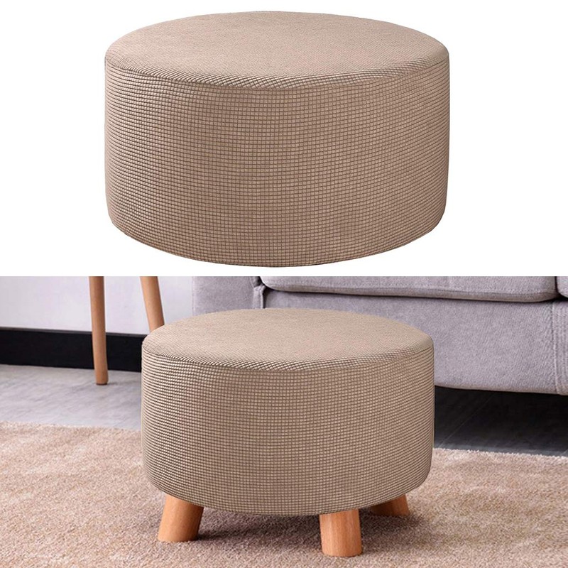 Baoblaze Ottoman Slipcovers Round Footrest Footstool Covers Stretch Storage Ottoman