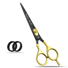 Glamified Glam Hair Cutting Scissors -Sharp Razor Edge Blade Hair Shears Series - 5.5" with Fine Adjustment – Stainless Steel Hair Scissors Professional for Men, Women & Babies (Black+Gold)