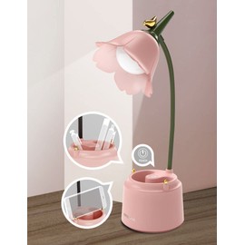 KoudHug Pink Desk Lamp, Rechargeable LED with USB Charging, 3 Color Modes & Stepless Dimming, Cute for College Dorm Bedroom Reading