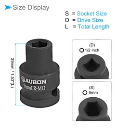 CoCud 6-Point Shallow Impact Socket, 1/2-Inch Drive 9mm Socket, Cr-Mo Spindle Axle Nut Impact Socket - (Applications: for Household Maintenance)