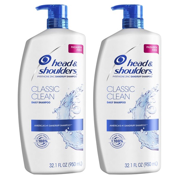 Head and Shoulders Shampoo, Anti Dandruff Treatment and Scalp Care, Classic Clean Scent, for All Hair Types including Color Treated, Curly or Textured Hair, 32.1 fl oz, Twin Pack