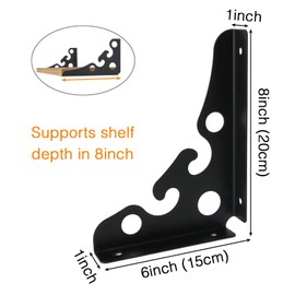 Ouvin Decorative Wall Brackets 4 Pack Floating Shelf Brackets 12inch Retro Black Multifunctional Corner Brace Shelf Support with Screws (200 mm/8 inch) Black