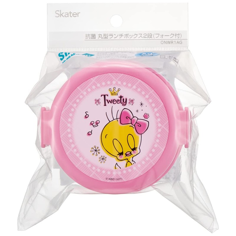 Skater ONWR1AG-A Anti-Bacterial Lunch Box, 2-Tier, Round, 16.9 fl oz
