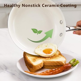 SAKAMOSH 8" Ceramic Frying Pan Nonstick, Small Skillet, Cooking Pan Non Toxic with Stay Cool Handle for Induction, Chef's Pan, PTFE & PFAS & PFOA Free, Dishwasher/Oven Safe, White