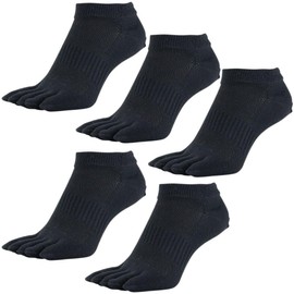 Asuka Asahi Kasei 5 Toe Socks, Deodorizing, Made with ROICA, Ankle Length, Men's, Women's, Black 5 Pairs