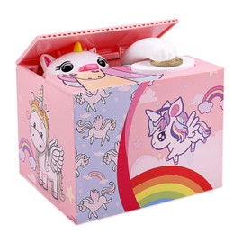 HOWAF Unicorn Money Bank for Girls, Automatic Saving Money Box for Kids Girls Collecting Money Coins Cents Penny, Saving Money Bank Box for Girls Birthday Christmas New Year