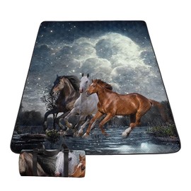 Smell Sunshine Outdoor Picnic Blanket Portable Ultrasonic Waterproof Picnic Mat 3D Horses Printed Camping Beach Mat for Sand and Wet Grass Hiking (3D Horses L)