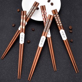 HAUTOCO 5 Pairs Hardwood Chopsticks Reusable Chopstick Set for Gift, Natural Wood Japanese Chinese Minimalism Style Chop Sticks, Dishwasher Safe, 22.8cm